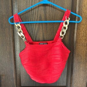 Shein - Red Crop Top with Gold Chain Straps